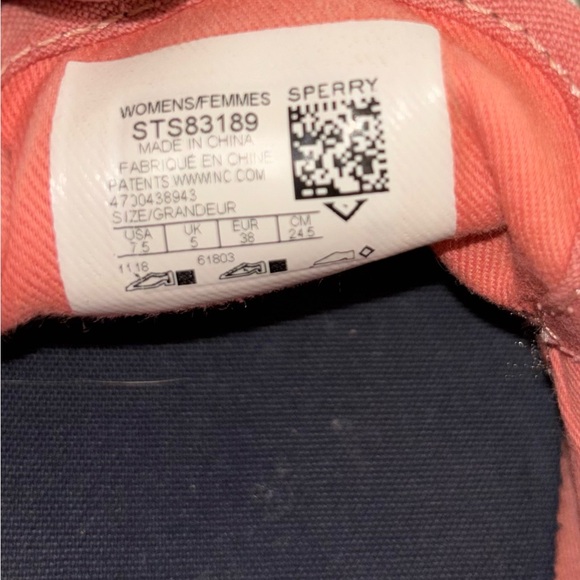 Sperry Coral-Pink Canvas Boat Shoes with White Laces 7.5 Women’s - Picture 2 of 3